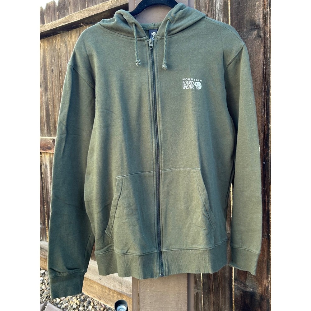 Mountain Hardwear MHW Logo Full Zip Hoodie Men's M Olive Green Organic Cotton